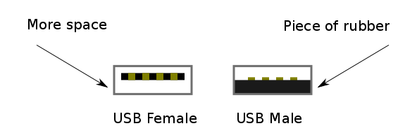 Diagram of both sides of a USB connector.