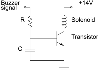 Circuit diagram involving a solenoid, a transistor and a low-pass filter.